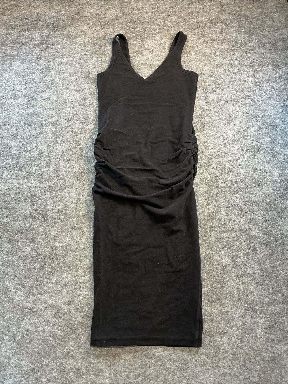 James Perse Black Ruched Tank Midi Dress Size S
